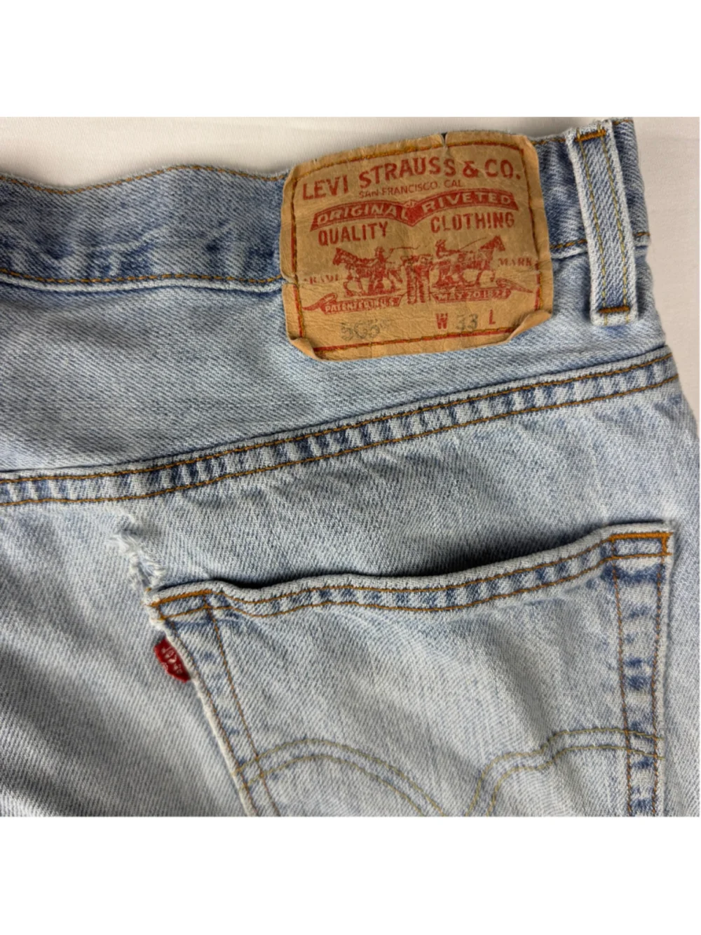 Levi's 505 Denim Short W33 Light Wash Distressed Cutoff Jort Grunge Mens Red Tab
